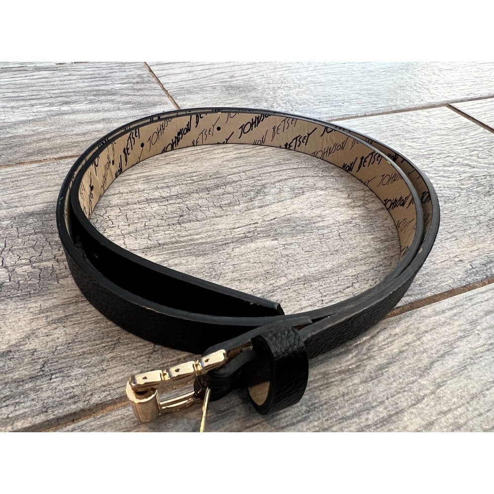 Betsey Johnson Faux Leather Belt Brass Adjustable Medium Womens Black Gold 90s